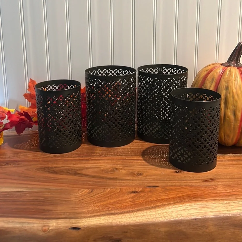 World Market Metal Candle Lattice Lanterns 4 Piece Set